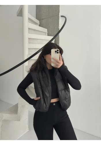 Pullaps Altı Lastikli Çift Cepli Şişme Yelek Siyah