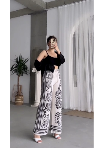 Pullaps Beli Lastikli Desenli Keten Pantolon