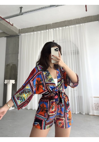 Pullaps Bluz Şort Desenli Takım