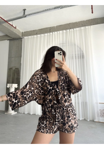 Pullaps Bluz Şort Desenli Takım Leopar