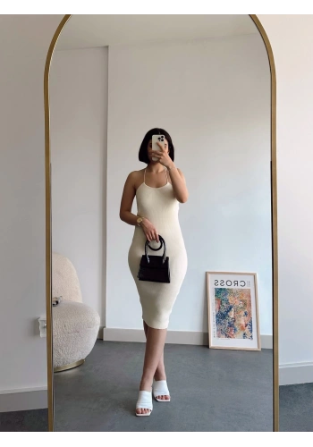 Pullaps Boğazdan Bağlamalı Triko Elbise