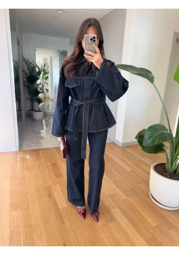 Bağlamalı Lacivert Ceket Pantolon Denim Takım