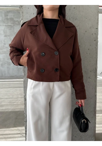 Pullaps Çift Düğmeli Kısa Trenç Bordo