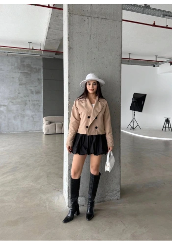 Pullaps Çift Düğmeli Kısa Trenç Vizon