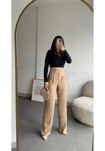 Pullaps Cırt Cırtlı İçten Düğmeli Palazzo Pantolon