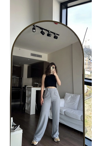 Pullaps Cırt Cırtlı Likralı Palazzo Pantolon Gri