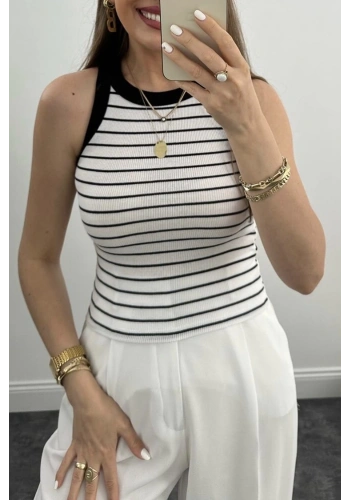 Pullaps Çizgili Halter Yaka Fitilli Atlet Tam Boy