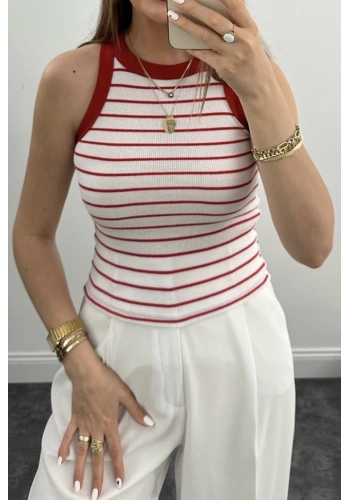 Pullaps Çizgili Halter Yaka Fitilli Atlet Tam Boy Bordo