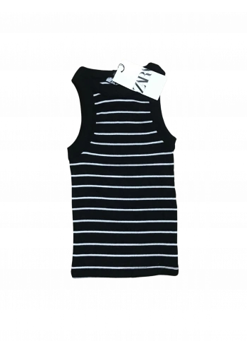 Pullaps Çizgili Halter Yaka Fitilli Atlet Tam Boy Siyah