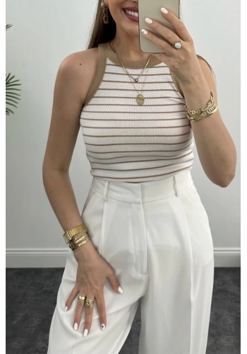 Pullaps Çizgili Halter Yaka Fitilli Atlet Tam Boy Vizon