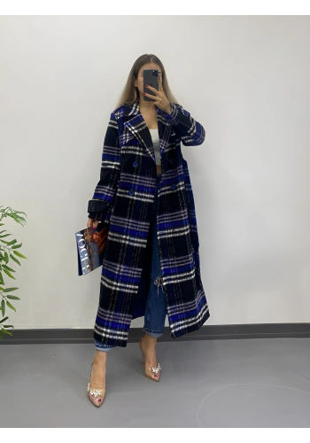 Pullaps Ekoseli Premium Astarlı Kaşe Kaban Siyah