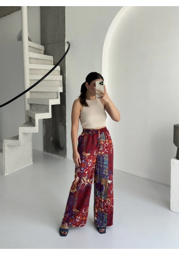 Pullaps Dokuma Viskon Etnik Desenli Palazzo Pantolon