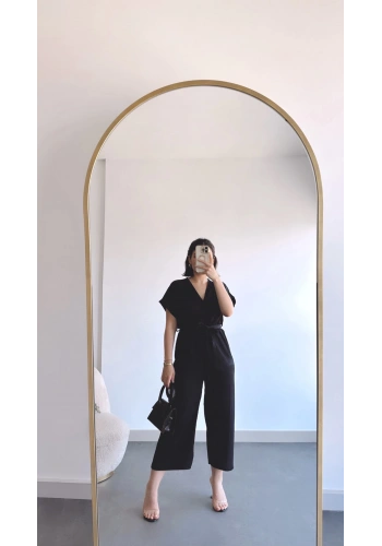 Pullaps Gofre Kumaş Likralı Tulum Siyah