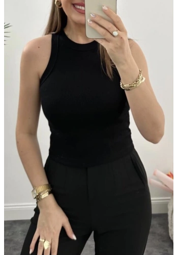 Pullaps Halter Yaka Fitilli Atlet Tam Boy Siyah