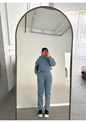 Pullaps Kapşonlu Üç İplik Şardonlu Hoodie Takım Mavi