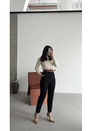 Pullaps Kemerli Yüksek Bel Likralı Pantolon