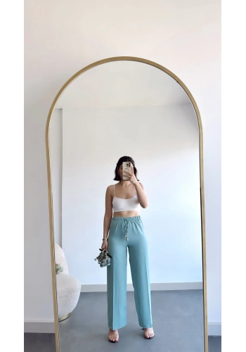 Pullaps Keten Aerobin Kumaş Palazzo Pantolon Mint