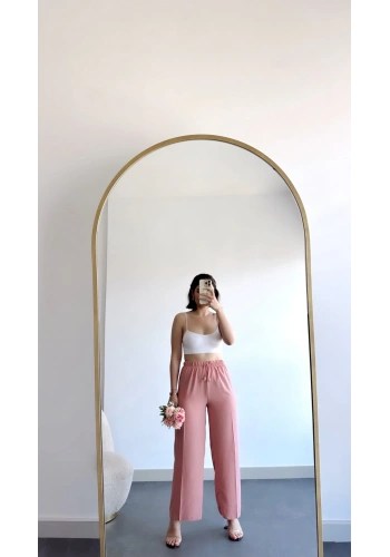 Pullaps Keten Aerobin Kumaş Palazzo Pantolon Pudra