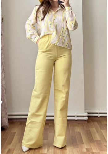 Pullaps Keten Gömlek Pantolon Takım Sarı