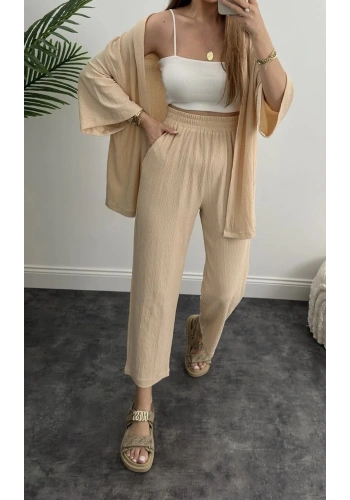 Pullaps Kimonolu Pantolonlu Gofre Takım