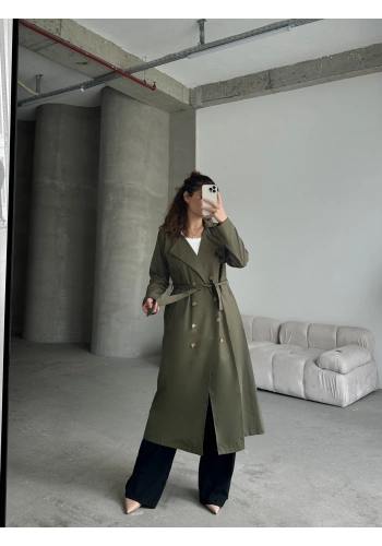 Pullaps Kruvaze Yaka Salaş Trençkot Haki