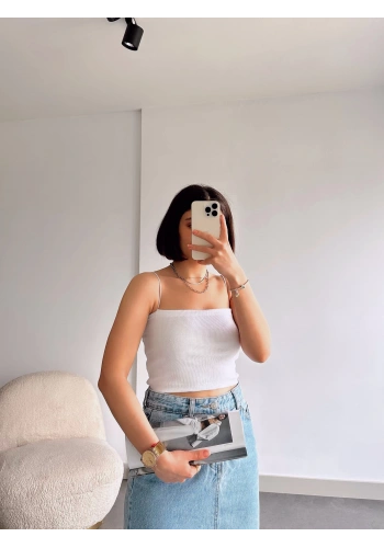 Pullaps Lastik İpli Crop Beyaz