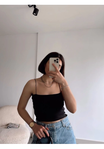 Pullaps Lastik İpli Crop Siyah