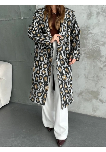 Pullaps Leopar Dört Düğmeli Astarlı Kaşe Kaban