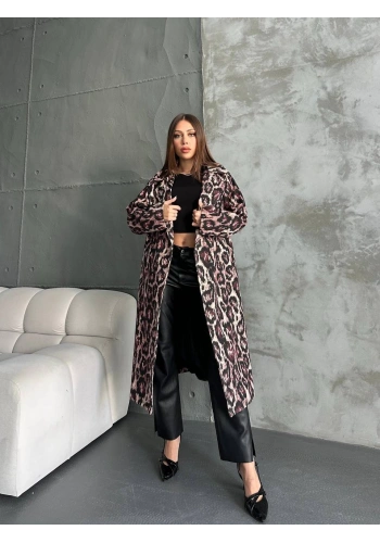 Pullaps Leopar Dört Düğmeli Astarlı Kaşe Kaban
