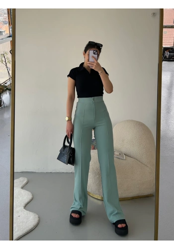 Pullaps Likralı Çımalı Palazzo Pantolon Mint