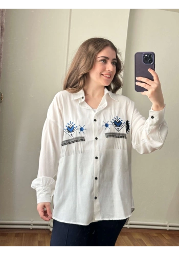 Pullaps Nakış Ve Boncuk Detaylı Gömlek