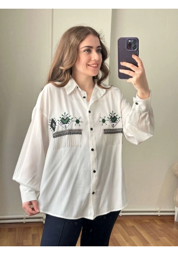 Pullaps Nakış Ve Boncuk Detaylı Gömlek