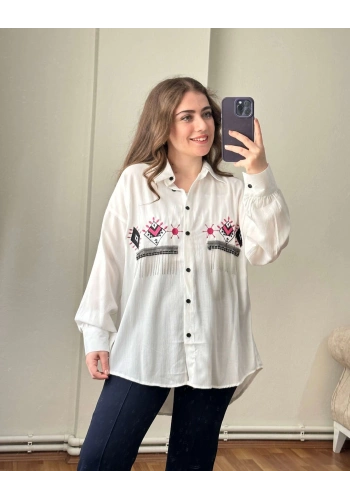 Pullaps Nakış Ve Boncuk Detaylı Gömlek