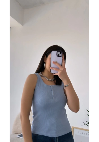 Pullaps Önü Çıtçıtlı Kaşkorse Bluz mavi