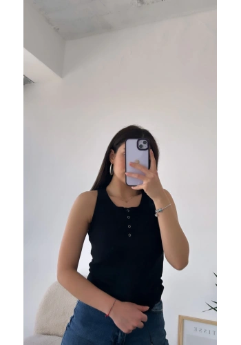 Pullaps Önü Çıtçıtlı Kaşkorse Bluz Siyah