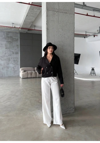 Pullaps Çift Düğmeli Kısa Trenç Siyah