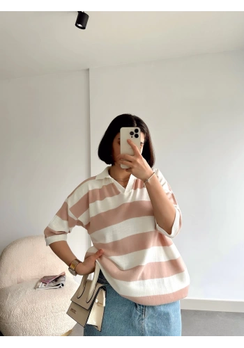 Pullaps Oversize İnce Triko Pudra