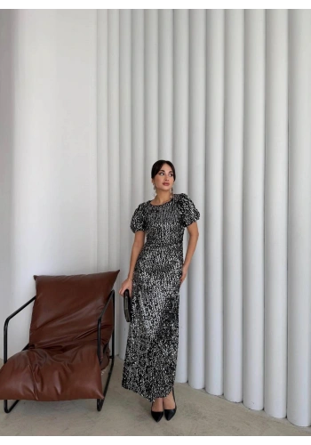 Pullaps Payetli Maxi Elbise Gümüş