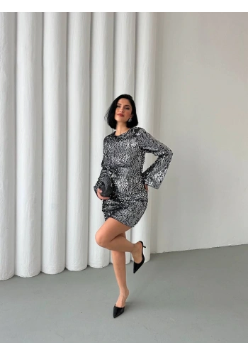 Pullaps Payetli Midi Elbise Gümüş