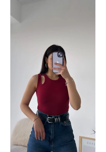 Pullaps Pencere Detaylı Kaşkorse Crop Bordo