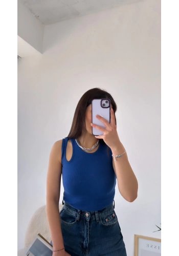 Pullaps Pencere Detaylı Kaşkorse Crop Mavi