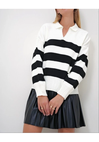 Pullaps Polo Yaka Yarım Pat Renk Bloklu Kazak Bej