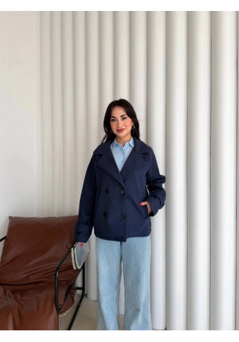 Pullaps Premium Seri Lüx Kaşe Trençkot Lacivert