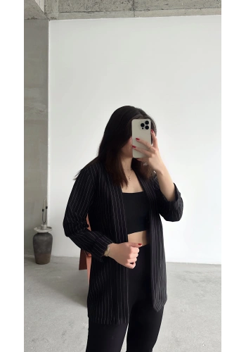 Pullaps Şal Yaka Ceket Siyah Çizgili