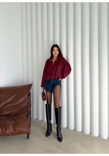 Pullaps Süet Bomber Ceket Bordo