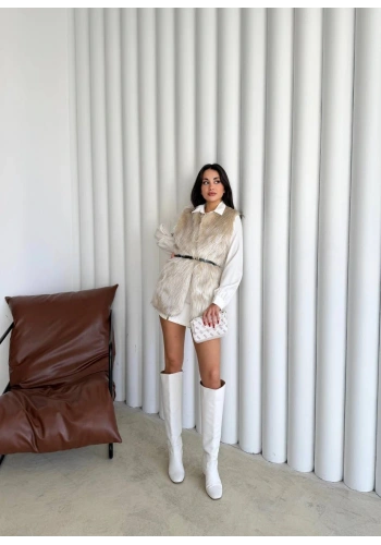 Pullaps Suni Kürk Yelek Ekru