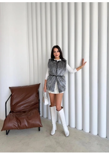 Pullaps Suni Kürk Yelek Gri