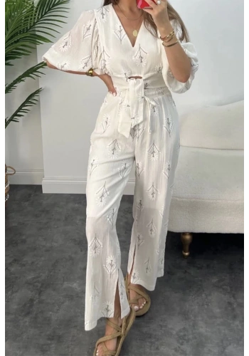 Pullaps Tasarım Keten Pantolonlu Takım