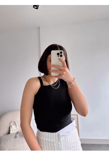 Pullaps Tek Omuz Bluz Siyah