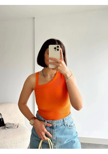 Pullaps Tek Omuz Bluz Turuncu